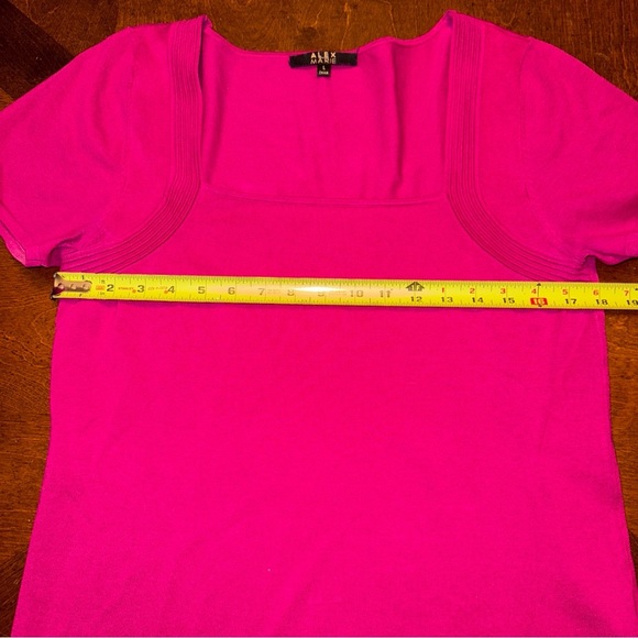 Alex Marie Womens Hot Pink Knit Square Neck Short Sleeve Silk Blend Shirt L - Picture 7 of 8